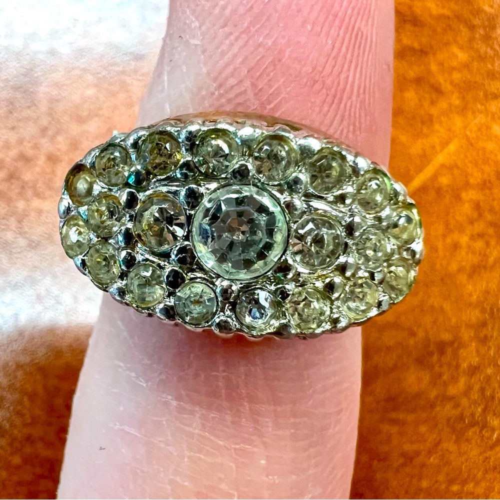 Costume Jewelry- gold tone ring with faux diamond detailing.